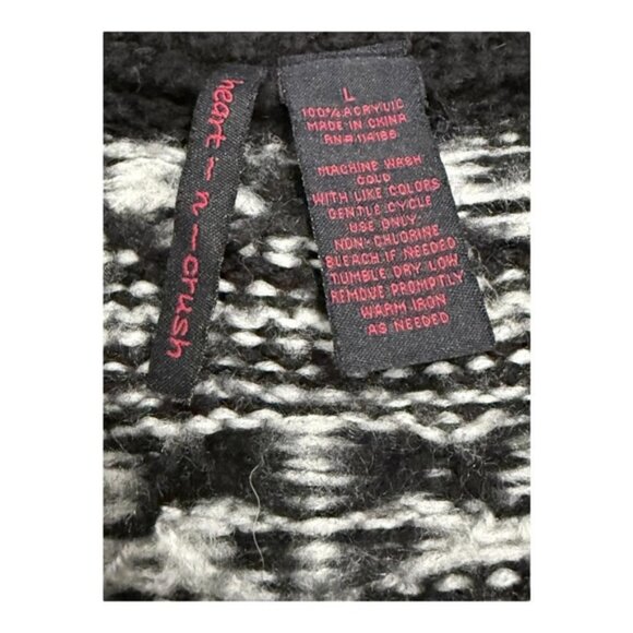 Heart N Crush Poncho Womens Large Black Gray Knit Fringe Aztec Boho Pullover Top - Picture 5 of 6